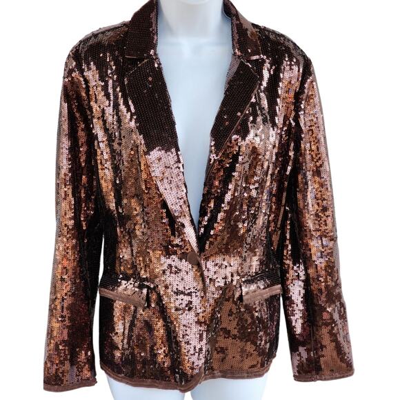 Chicos Brown Sequin Blazer sz Medium Chocolate Streetwear Glam Rock & Roll - Picture 3 of 7